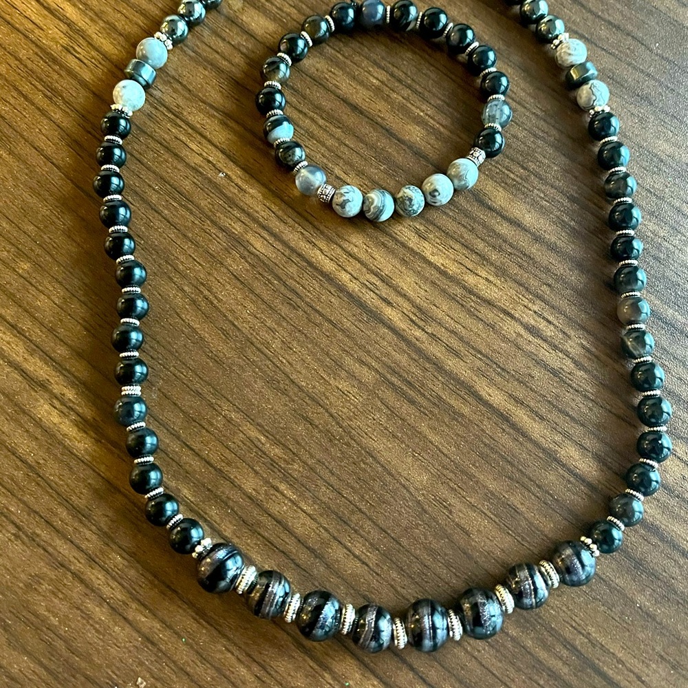 Men’s our women’s beaded bracelet necklace set. One size